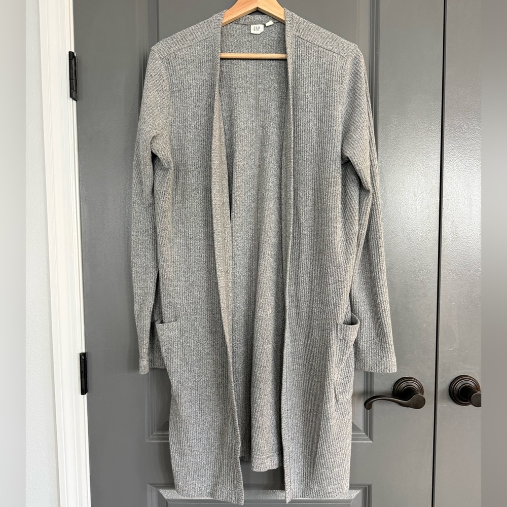 Gap Gray Ribbed Knit Long Sleeve Cardigan Size Large